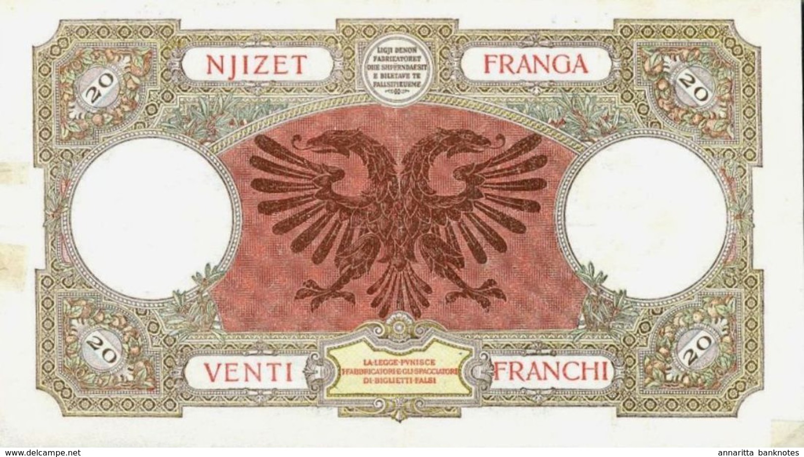 ALBANIA 20 FRANGA ND (1945) P-7 AXF [ AL107a ] - Albania