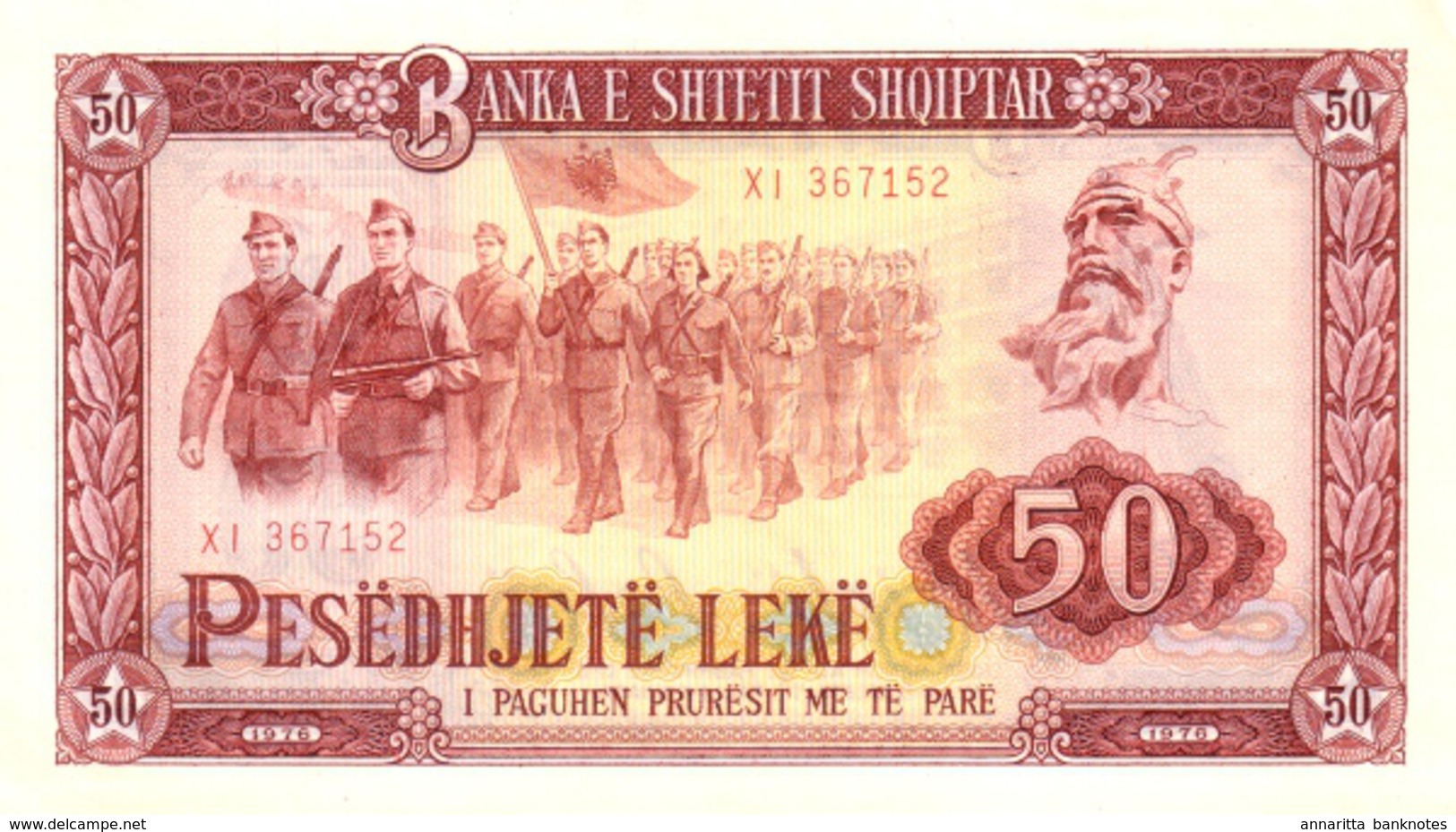 ALBANIA 50 LEKË 1976 P-45a UNC SANS SERIF PREFIX. PRINTER: UNKNOWN. S/N HL 137509 [AL223d] - Albanie