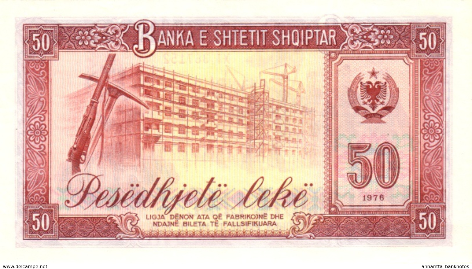 ALBANIA 50 LEKË 1976 P-45a UNC SANS SERIF PREFIX. PRINTER: UNKNOWN. S/N HL 137509 [AL223d] - Albanië