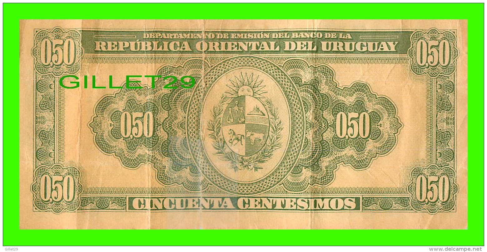 URUGUAY - REPUBLICA ORIENTAL DEL URUGUAY - CINCUENTA CENTESIMOS, 1939 SERIE F No 114072 - - Uruguay