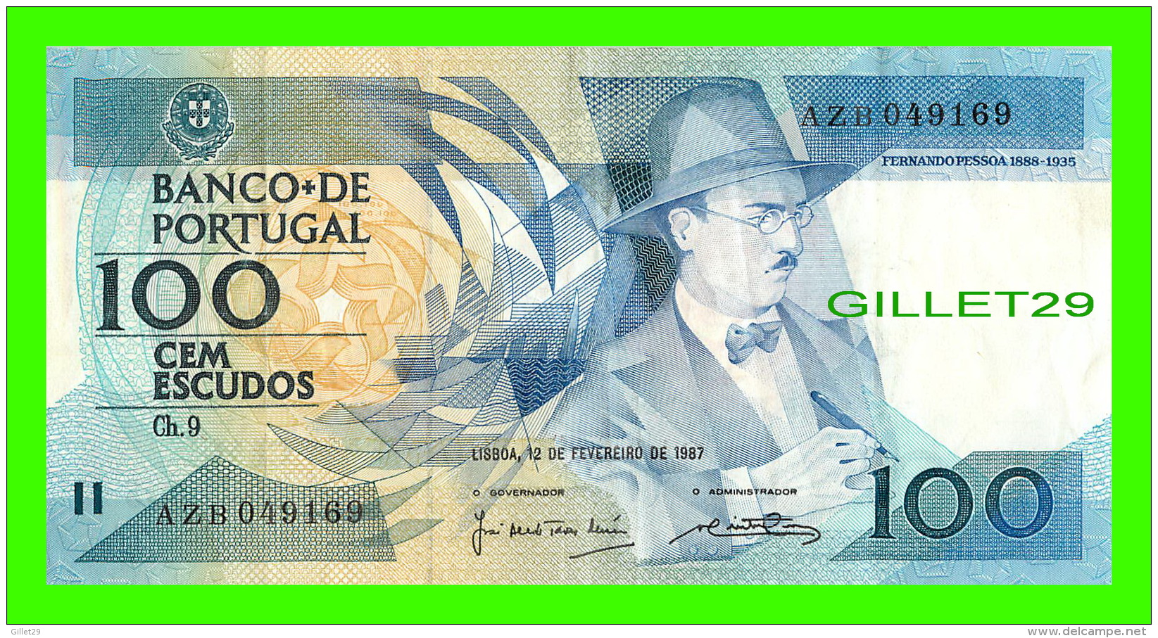 PORTUGAL - BANCO DE PORTUGAL - CEM ESCUDOS, 1987 - AZB 049169 - FERNANDO PESSOA 1888-1935 - - Portogallo