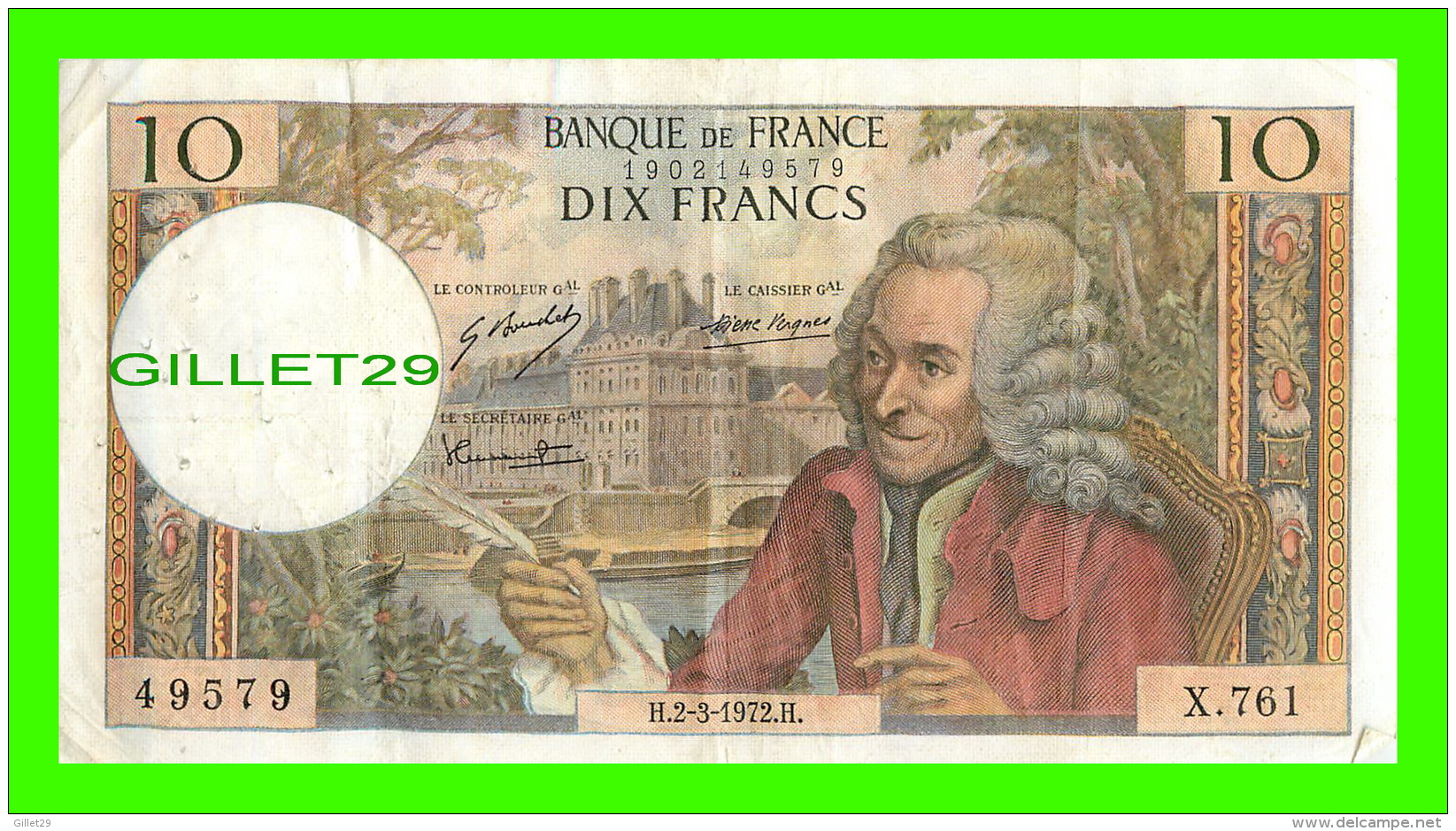 FRANCE - BANQUE DE FRANCE - 10 FRANCS 1972 - No 49579 - X.761 - VOLTAIRE - - 10 F 1963-1973 ''Voltaire''