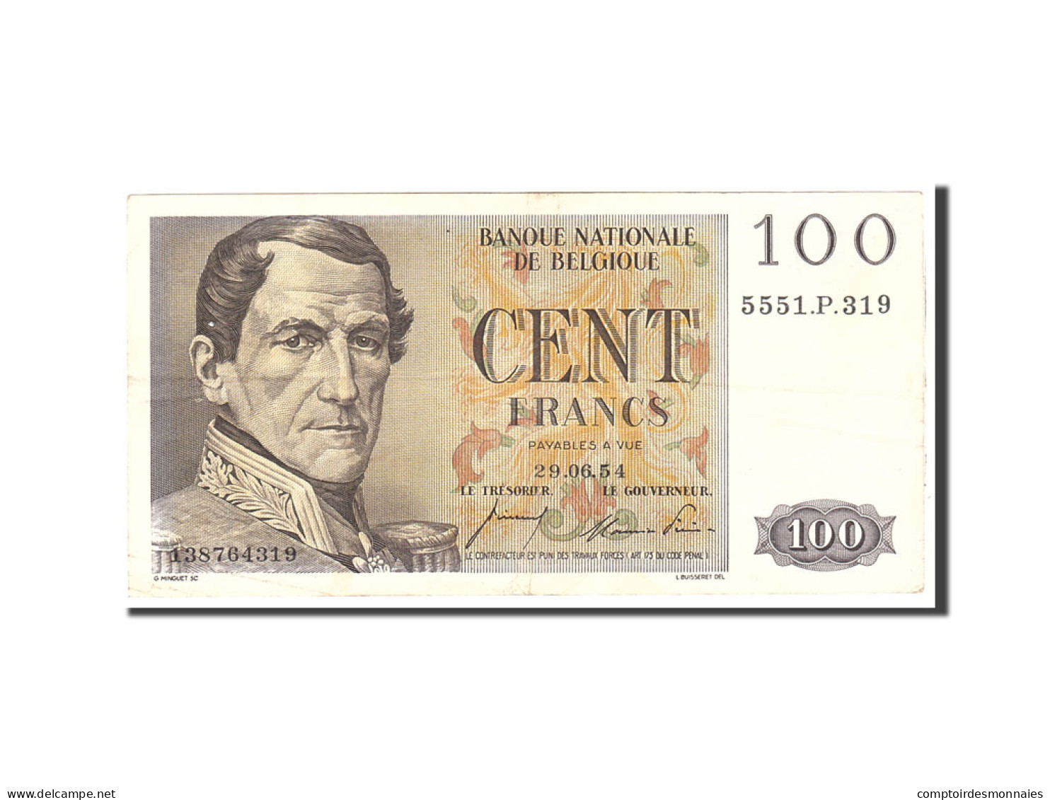 Billet, Belgique, 100 Francs, 1954, 1954-06-29, KM:129b, TTB - 100 Francs