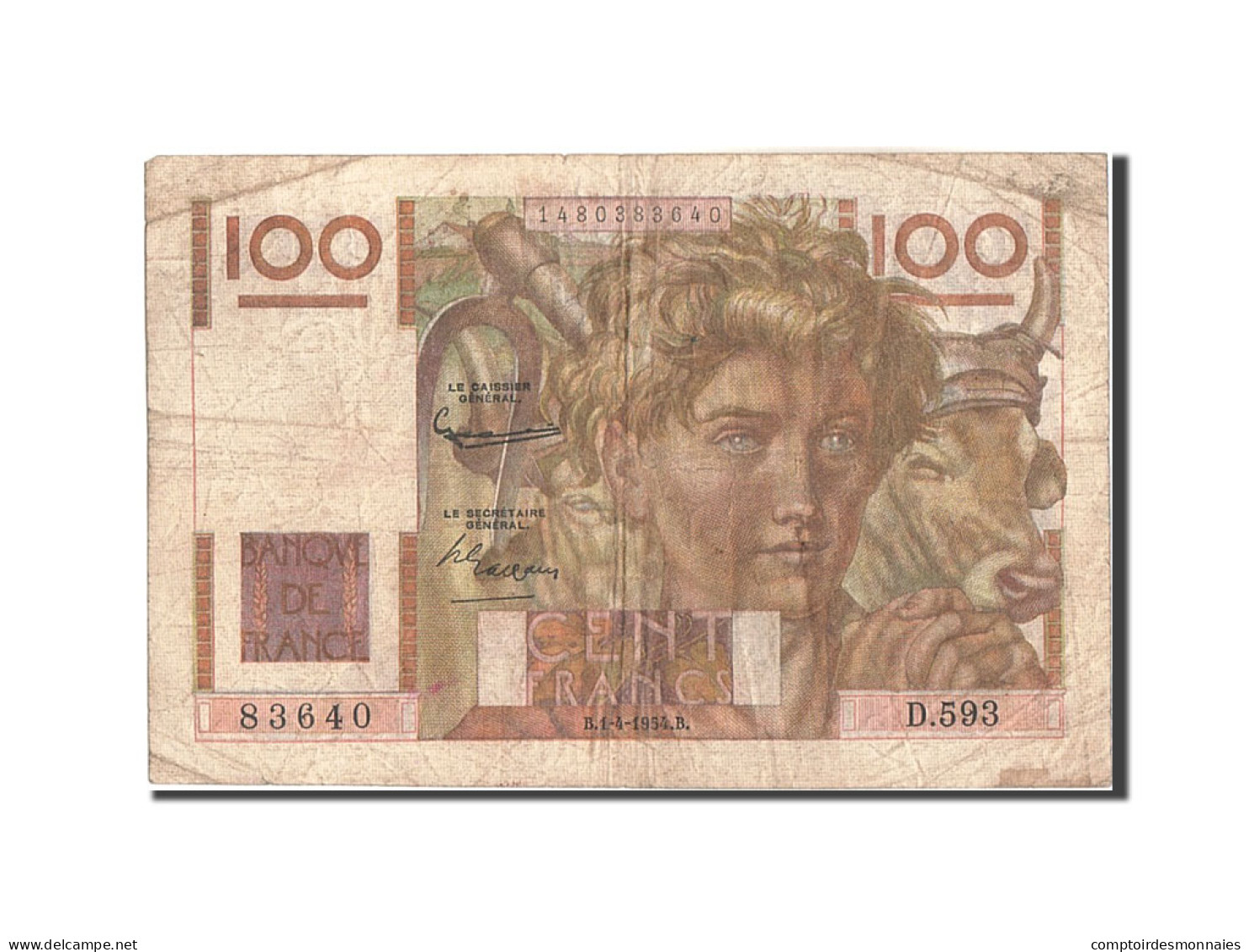 Billet, France, 100 Francs, 100 F 1945-1954 ''Jeune Paysan'', 1954, 1954-04-01 - 100 F 1945-1954 ''Jeune Paysan''