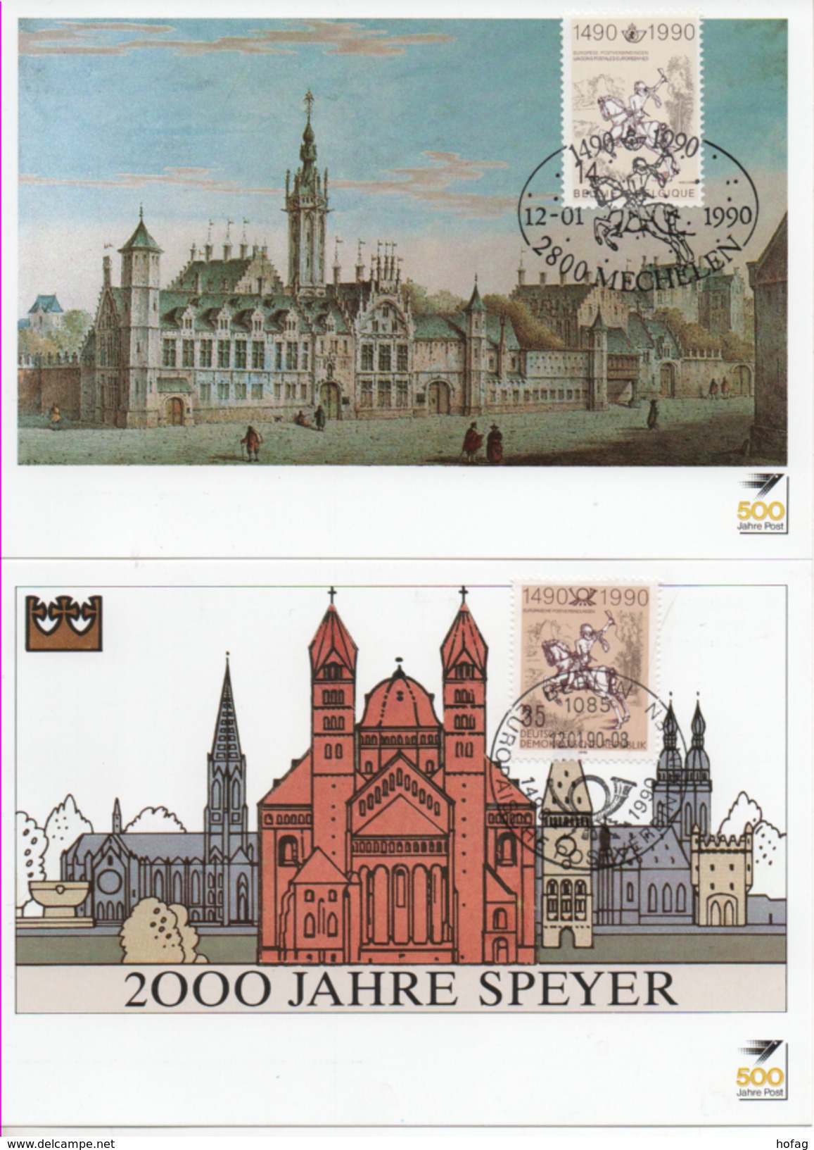 5 Künstlerkarten Philartes 500 Jahre Europäische Postverbindungen ESST -  Artists' Postcards 500 Year Postal Con. FDC - Covers & Documents