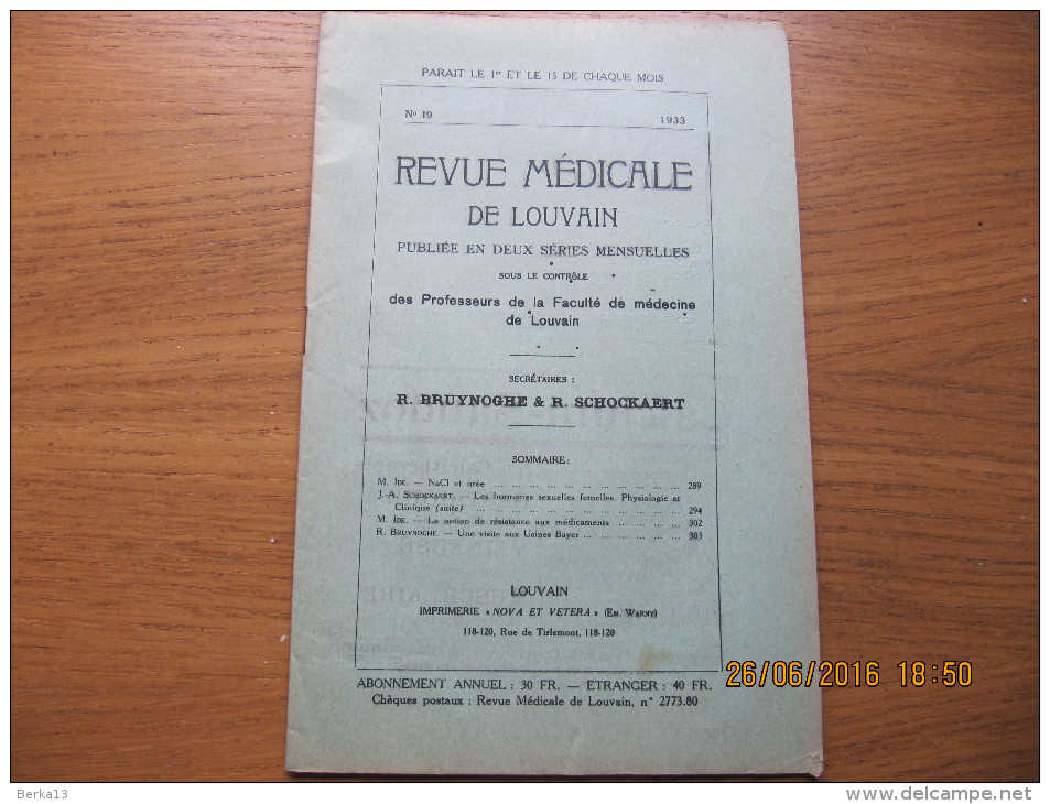 REVUE MEDICALE DE LOUVAIN N° 19 - 1933 Une Visite Aux Usines Bayer R. BRUYNOGHE - 1900 - 1949