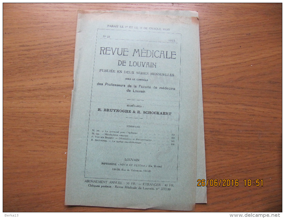 REVUE MEDICALE DE LOUVAIN N° 23 - 1933 Le Prominal Pour L'épilepsie M. IDE - 1900 - 1949