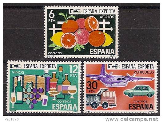 ESPAÑA 1981 - ESPAÑA EXPORTA - Edifil 2626-2628 - Yvert 2254-2256 - Wein & Alkohol