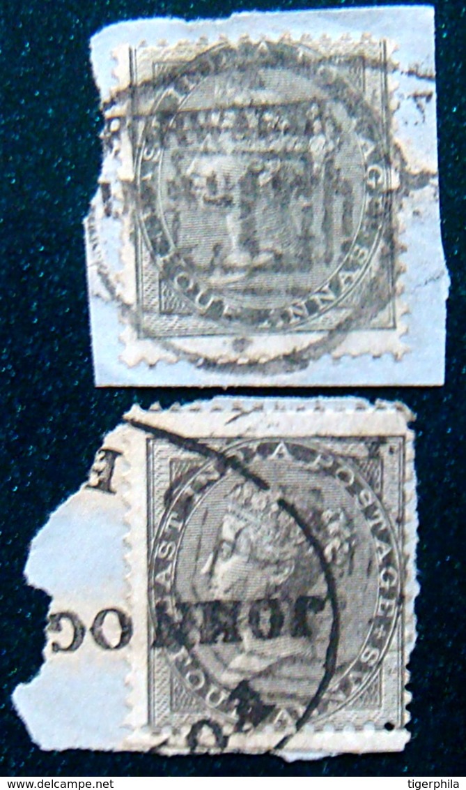 BRITISH INDIA 1856 4as Queen Victoria BOTH SHADES USED On PAPER NO WATERMARK - 1854 Britse Indische Compagnie