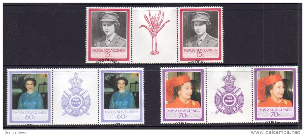 Papua New Guinea 1986 Queen's 60th Birthday 3 Gutter Pairs Used - Papua New Guinea