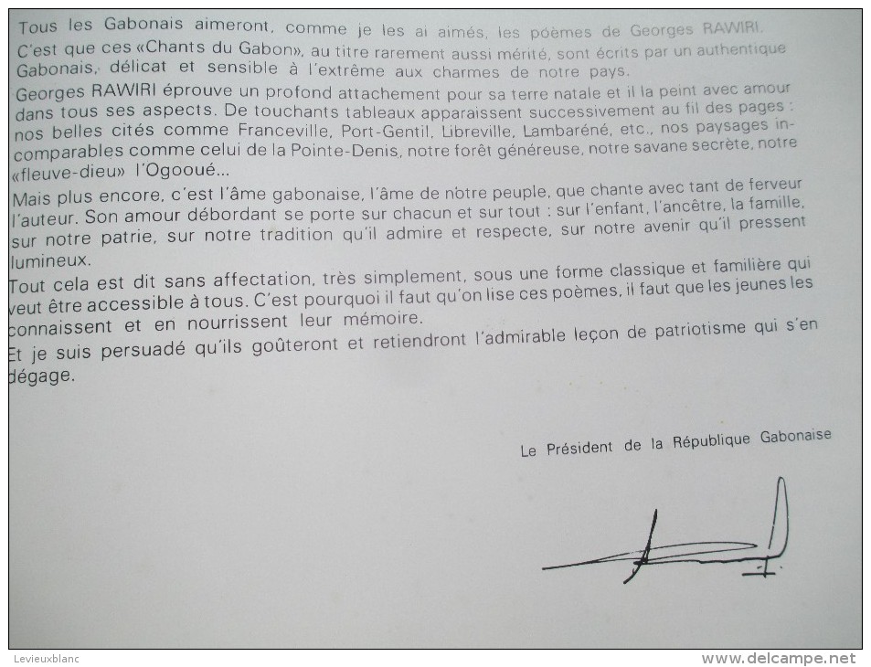 Livre De Poésie/"Chants Du Gabon" /Georges RAWIRI/ Dédicacé à Mr Et Mme Ponténia/Edition De Luxe/1976   LIV81 - Signierte Bücher