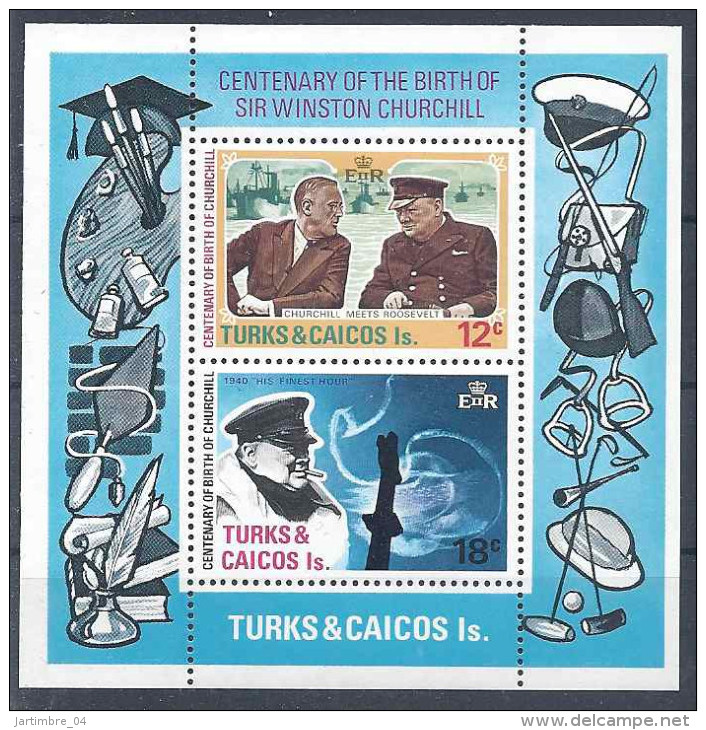 1974 TURQUES ET CAIQUES BF 4** Churchill, Roosevelt, Tableau - Turks & Caicos (I. Turques Et Caïques)