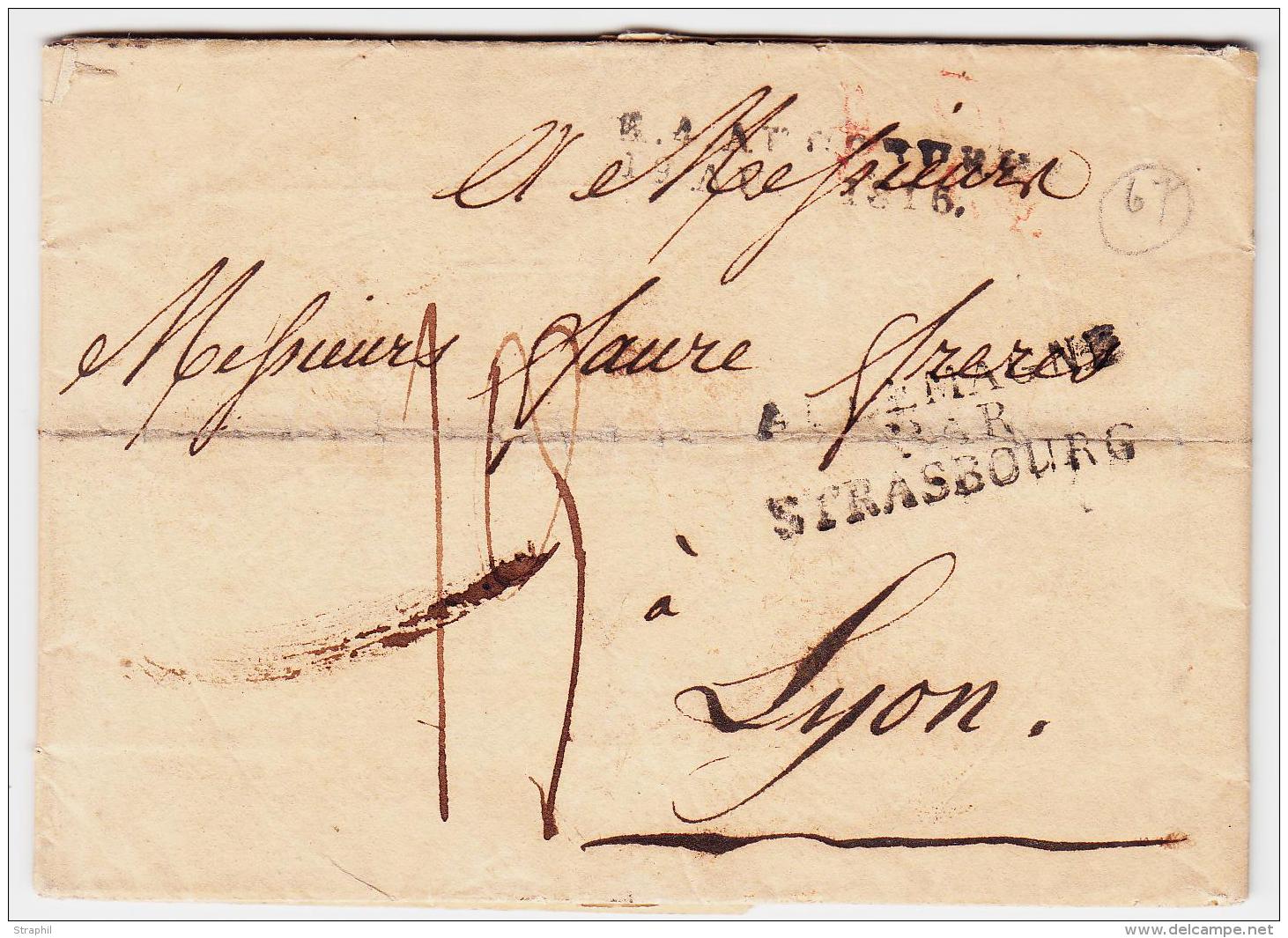 MARQUES D'ENTREE (N° Noël) N°9 - Allemagne Par Strasbourg - AUGSBURG - 19/8/1816 - Pour Lyon B/TB - 1801-1848: Precursori XIX