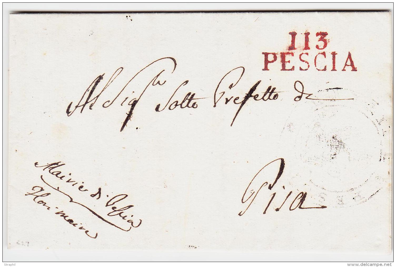 DEPARTEMENTS CONQUIS 113 PESCIA (Rge) - 1812 + Grd Cachet Illustré (faible) - Pour Pisa - TB - 1801-1848: Precursori XIX