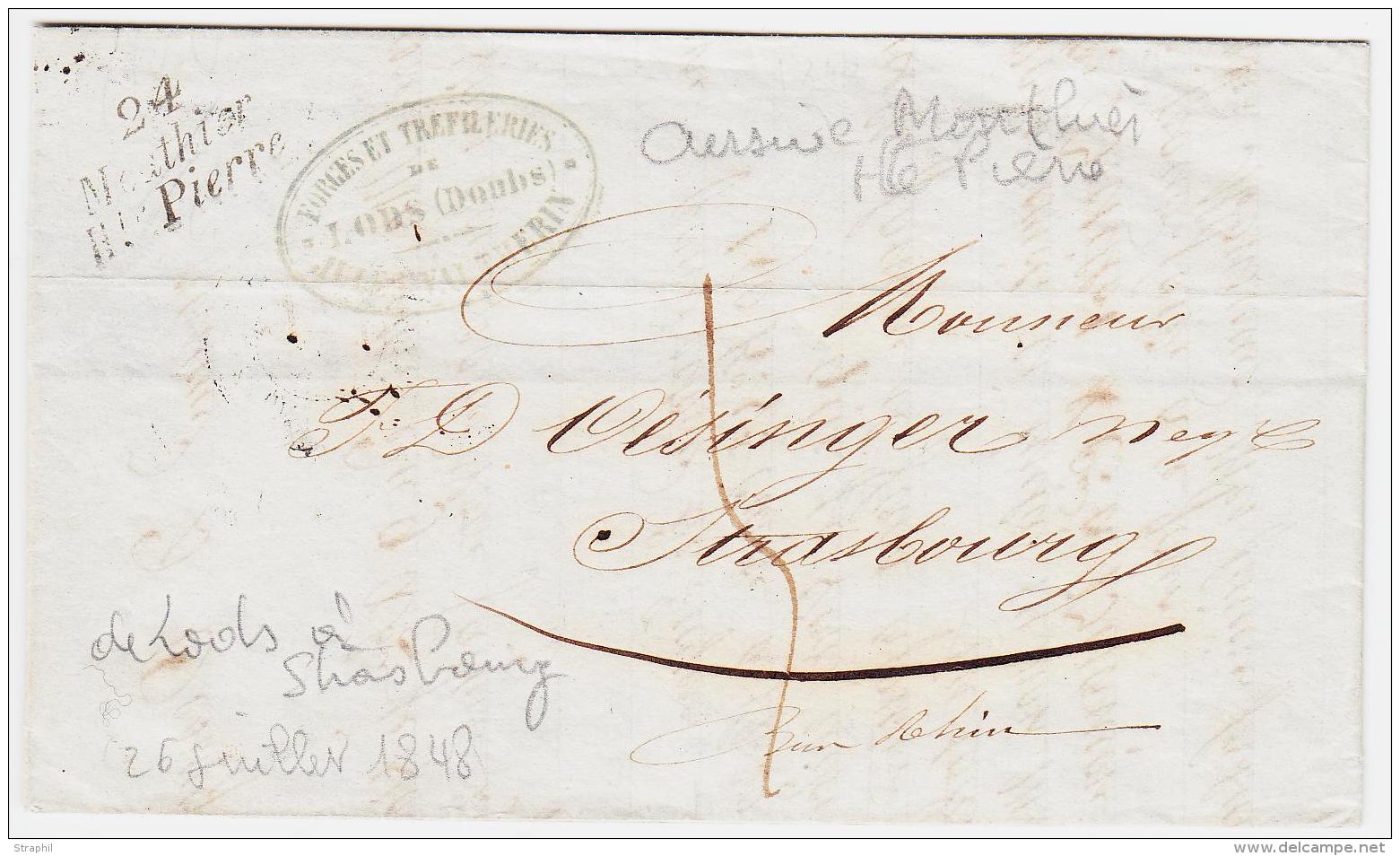 CURSIVES 24 Monthier Hte Pierre - 26/7/48 - De LODS à Strasbourg - TB - 1801-1848: Precursori XIX