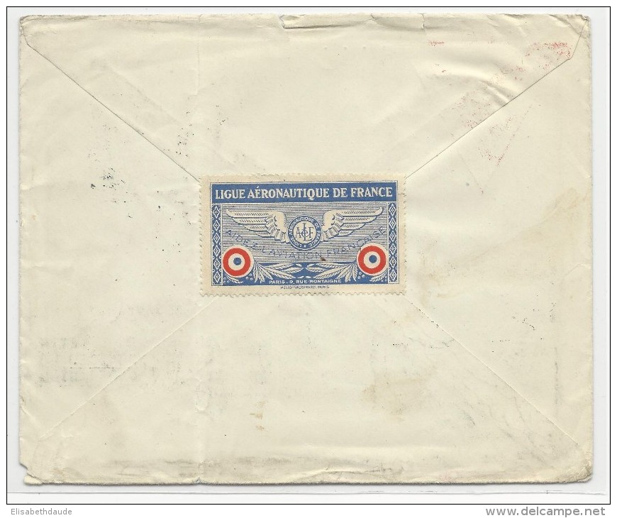 USA - 1928 - POSTE AERIENNE - ENVELOPPE AIRMAIL De ALBANY Pour LYON - VIGNETTE AERONAUTIQUE AU DOS - 1c. 1918-1940 Lettres