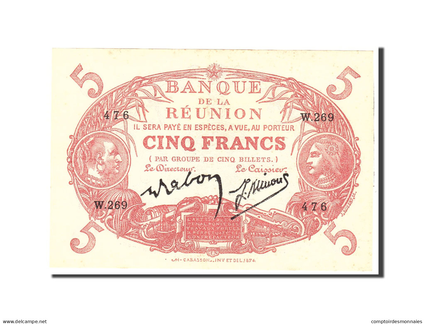 Billet, Réunion, 5 Francs, 1944, Undated, KM:14, SUP - Papeete (Französisch-Polynesien 1914-1985)