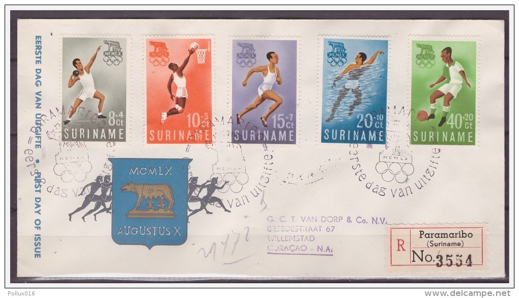 Surinam / Suriname 1960 FDC 16-1M Soccer Basketball Swimming Running Olympic Rome - Suriname ... - 1975