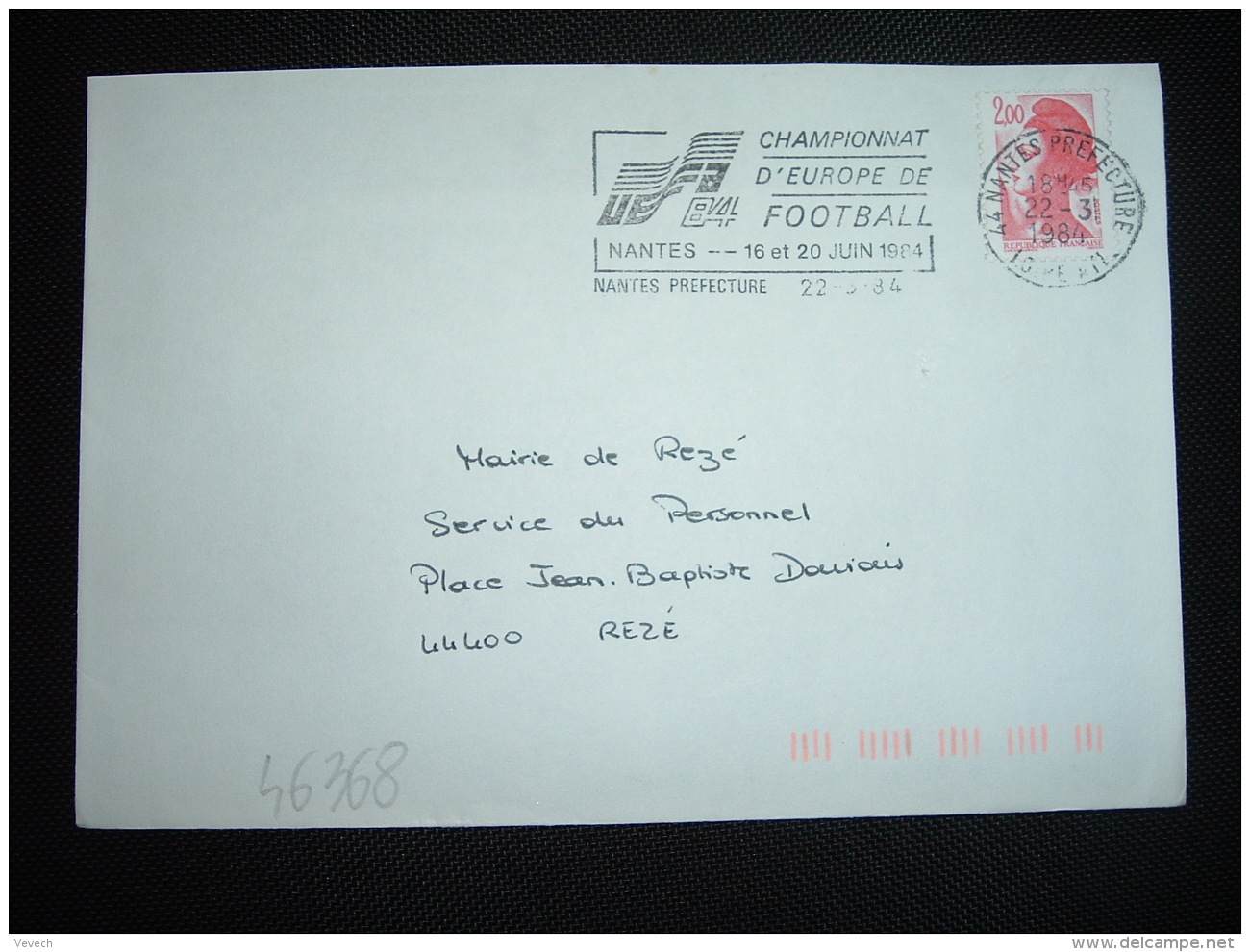 LETTRE TP LIBERTE DE GANDON 2,00 OBL.MEC.22-3-1984 NANTES PREFECTURE(44)CHAMPIONNAT D'EUROPE DE FOOTBALL NANTES 16 Et 20 - Championnat D'Europe (UEFA)