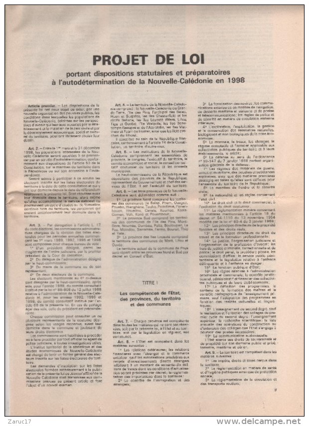 Référendum Du 6 Novembre 1988 Sur La Nouvelle-Calédonie Projet De Loi De Michel Rocard - Décrets & Lois