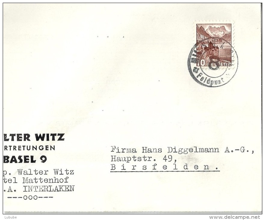 Feldpost Karte  "Witz, Basel"  Mil.San.Anstalt 8 - Birsfelden             1940 - Poststempel