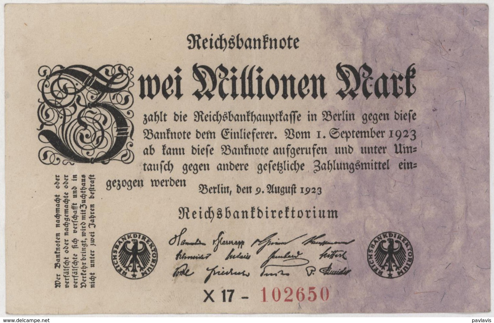 Zwei Millionen Mark / 2 Millionen Mark - Reichsbanknote - German Reich / Deutsches Reich - Year 1923 - 2 Millionen Mark