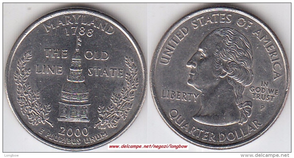 USA 25 Cents 2000 Maryland  Km#306 - Used - 1999-2009: State Quarters