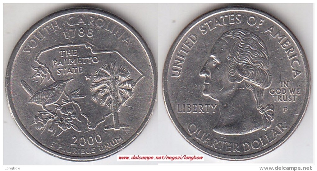 USA 25 Cents 2000 South Carolina Km#307 - Used - 1999-2009: State Quarters