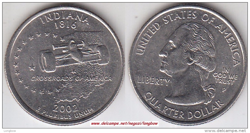 USA 25 Cents 2002 Indiana KM#334 - Used - 1999-2009: State Quarters