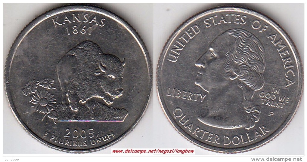 USA 25 Cents 2005 Kansas Km#373 - Used - 1999-2009: State Quarters