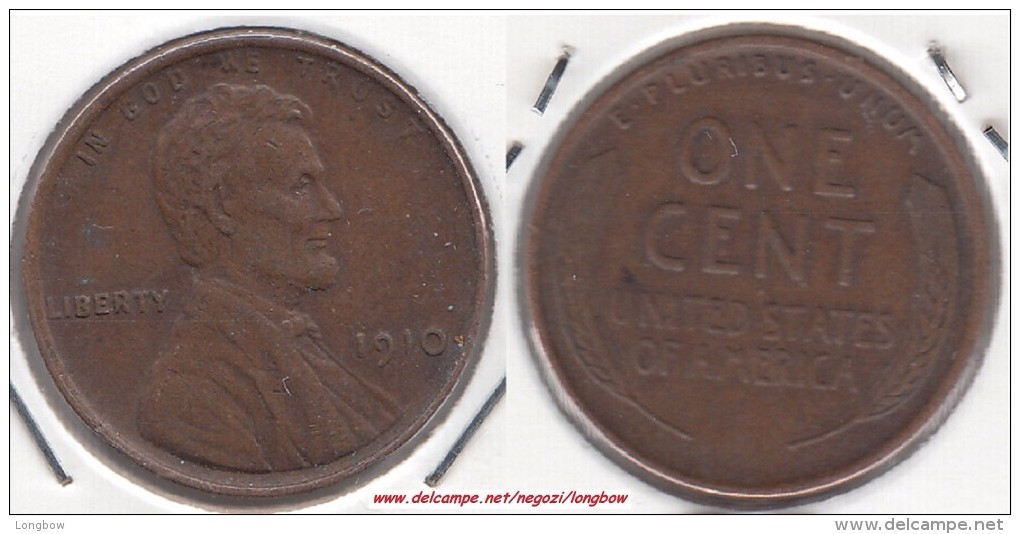 U.S.A. 1 Cent 1910 Lincoln Wheat Bronze Km#132 - Used - 1909-1958: Lincoln, Wheat Ears Reverse