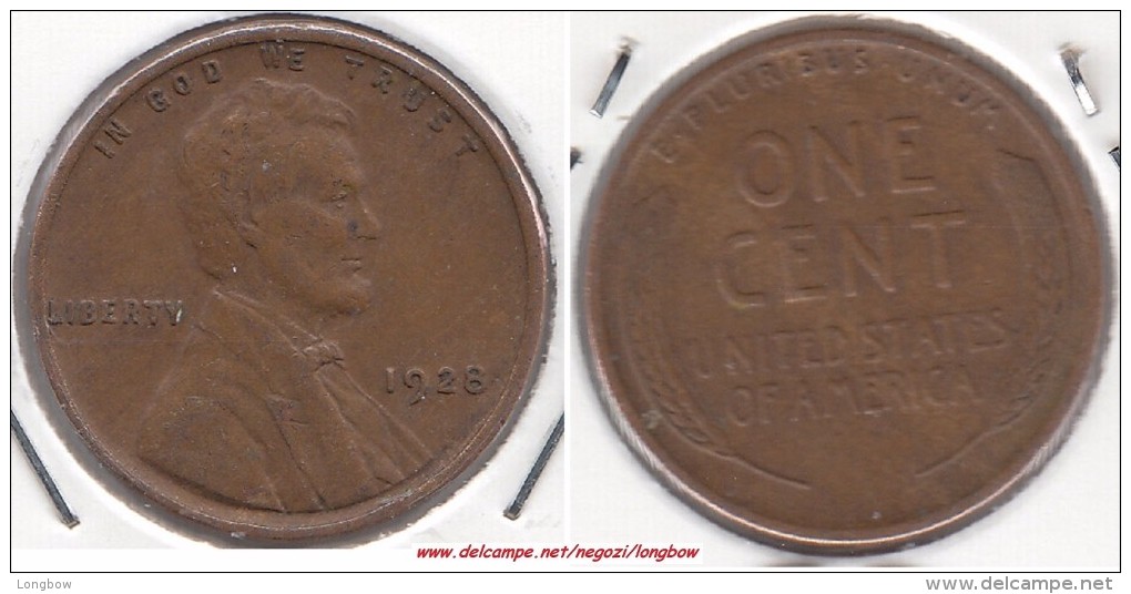 U.S.A. 1 Cent 1928 Lincoln Wheat Bronze Km#132 - Used - 1909-1958: Lincoln, Wheat Ears Reverse
