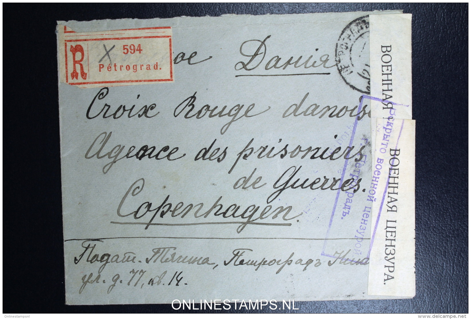 Russia Registered Cover 1916  Petrograd To The Red Cross Copenhague Denmark  Censor Opened - Briefe U. Dokumente