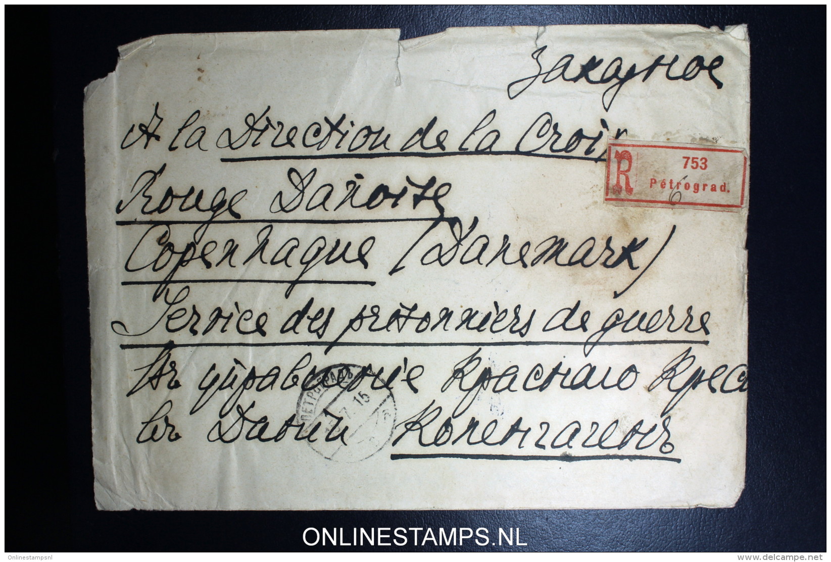 Russia Registered Cover 1915  Petrograd To The Red Cross Copenhague Denmark Wax Sealed - Cartas & Documentos