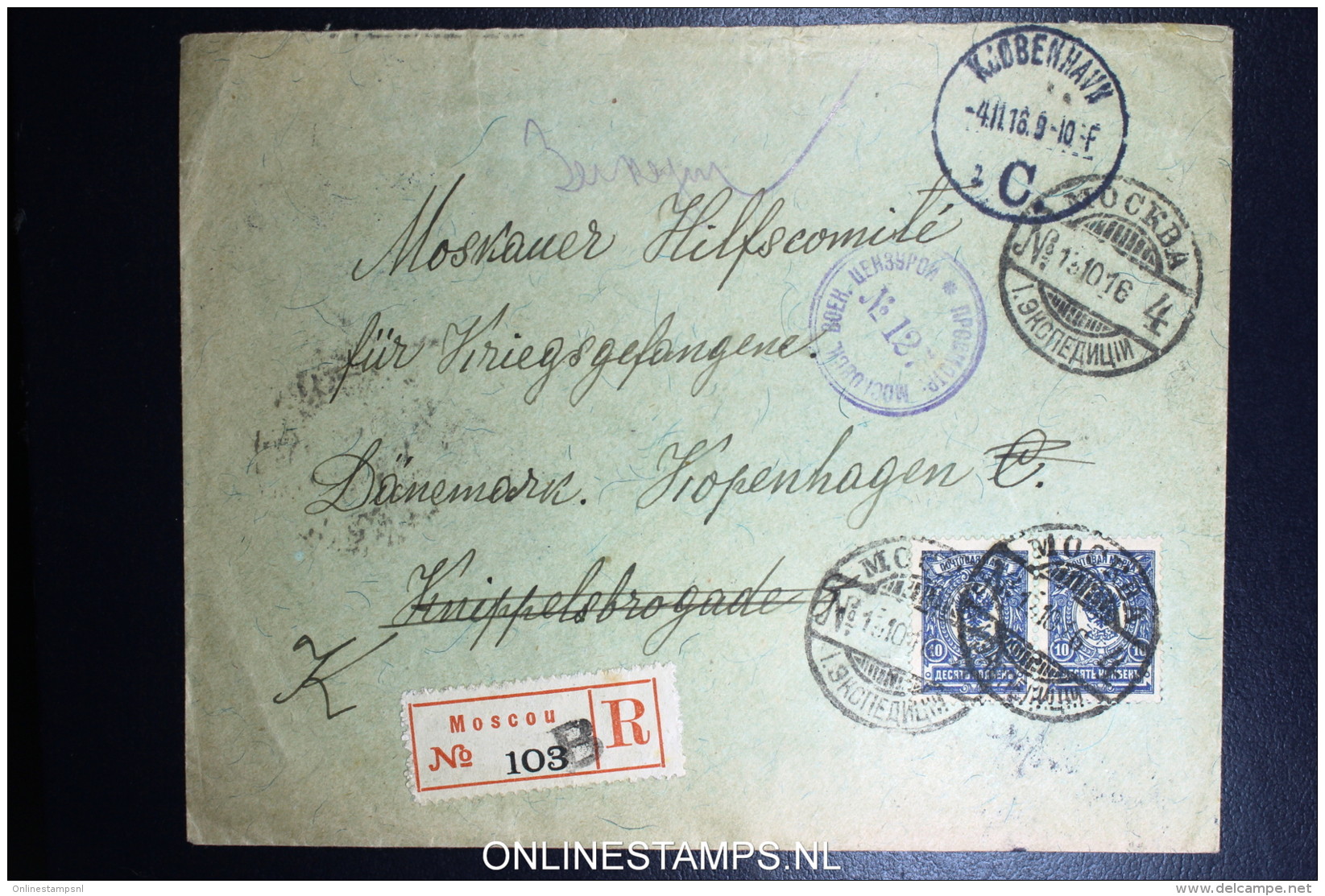 Russia Registered Cover 1916 Moscoa To The Red Cross Copenhague Denmark - Covers & Documents