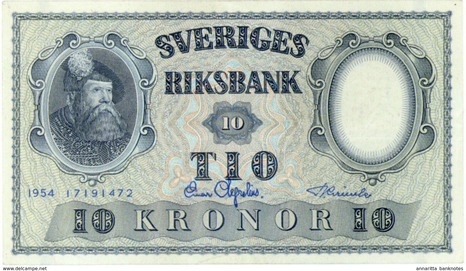 SWEDEN 10 KORONOR 1954 P-43b XF+ [ SE43b ] - Sweden