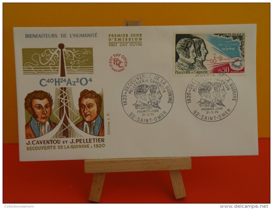 FDC- J.Caventou - J.Pelletier, La Quinine 1820 - 62 St Omer - 21.3.1970 - 1er Jour, Coté 1,50 € - 1970-1979