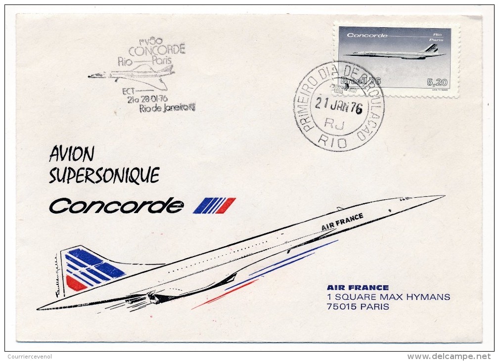 BRESIL => Premier Vol CONCORDE - Rio De Janeiro - Paris - 21 Janvier 1976 - Lettres & Documents