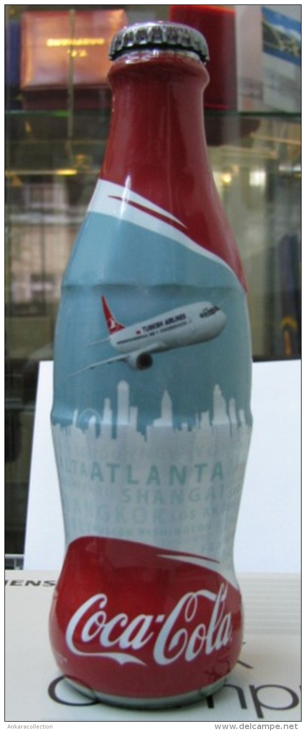 AC - TURKISH AIRLINES THY & COCA COLA ATLANTA USA SHRINK WRAPPED EMPTY GLASS BOTTLE LIMITED EDITION TURKEY - Bottiglie