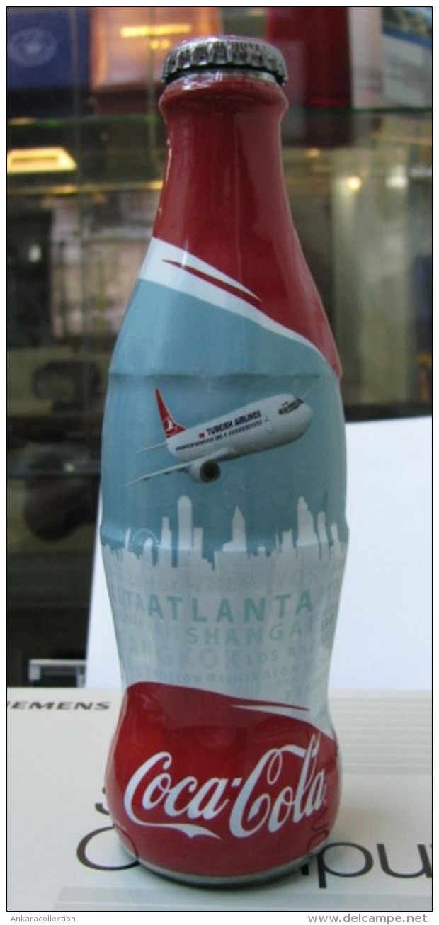 AC - TURKISH AIRLINES THY & COCA COLA ATLANTA USA SHRINK WRAPPED EMPTY GLASS BOTTLE LIMITED EDITION TURKEY - Flaschen