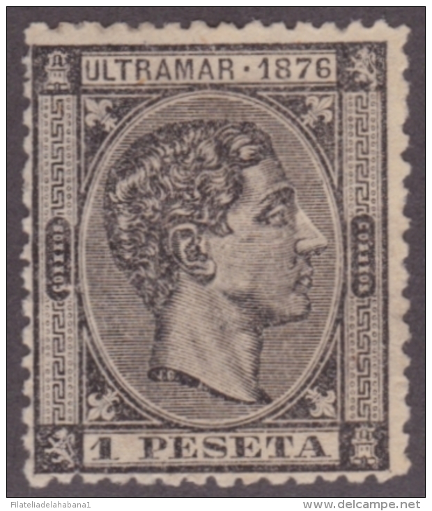1876-68 CUBA ESPAÑA SPAIN. ANTILLAS. ALFONSO XII. 1876. Ed.38. 1 Pta. NEGRO. SIN GOMA. - Prephilately