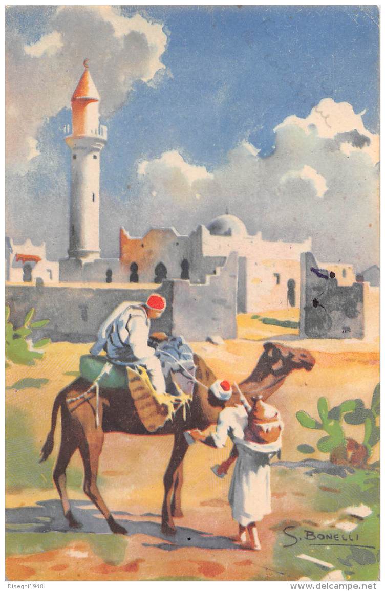 05877  "LIBIA - MOSCHEA DI SOLUCH - DA UN ACQUERELLO DI G. BONELLI" CART. ILL. ORIG. SPEDITA 1956 - Libia