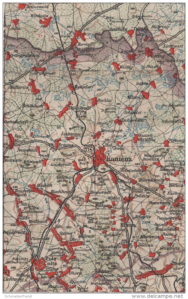 Wona Karte Blatt 774 Kamenz Bernsdorf Wiednitz Grüngräbchen Ossling Pulsnitz Burkau Elstra Panschwitz Bischheim Gersdorf - Gersdorf