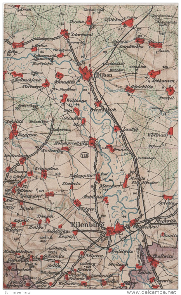 Wona Karte Blatt 718 Eilenburg Düben Hohenpriessnitz Schwemsal Tornau Söllichau Mensdorf Wölpern Jesewitz Sprotta Gruna - Eilenburg