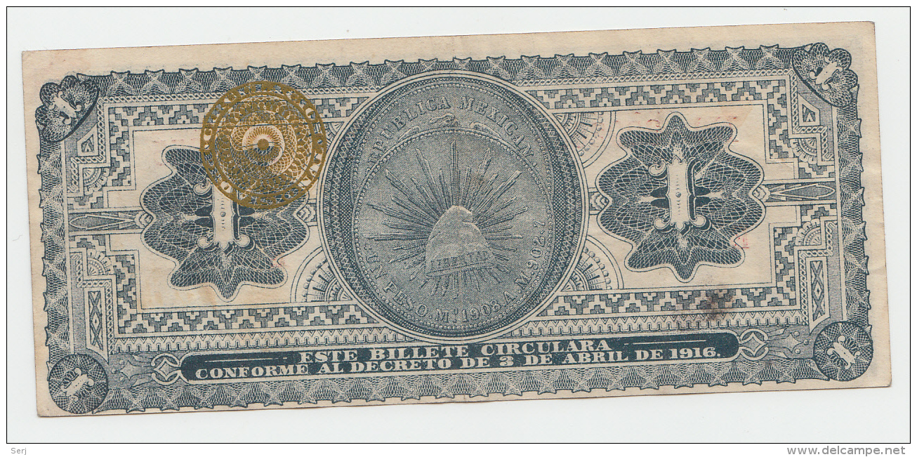 Mexico 1 Peso 1916 VF+ Banknote P S709 - Mexico