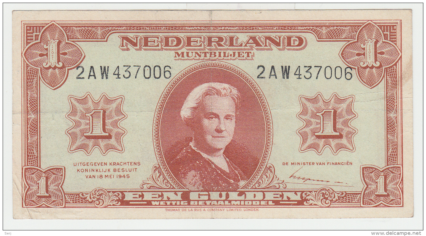 Netherlands 1 Gulden 1945 VF+ Pick 70 - 1 Gulde