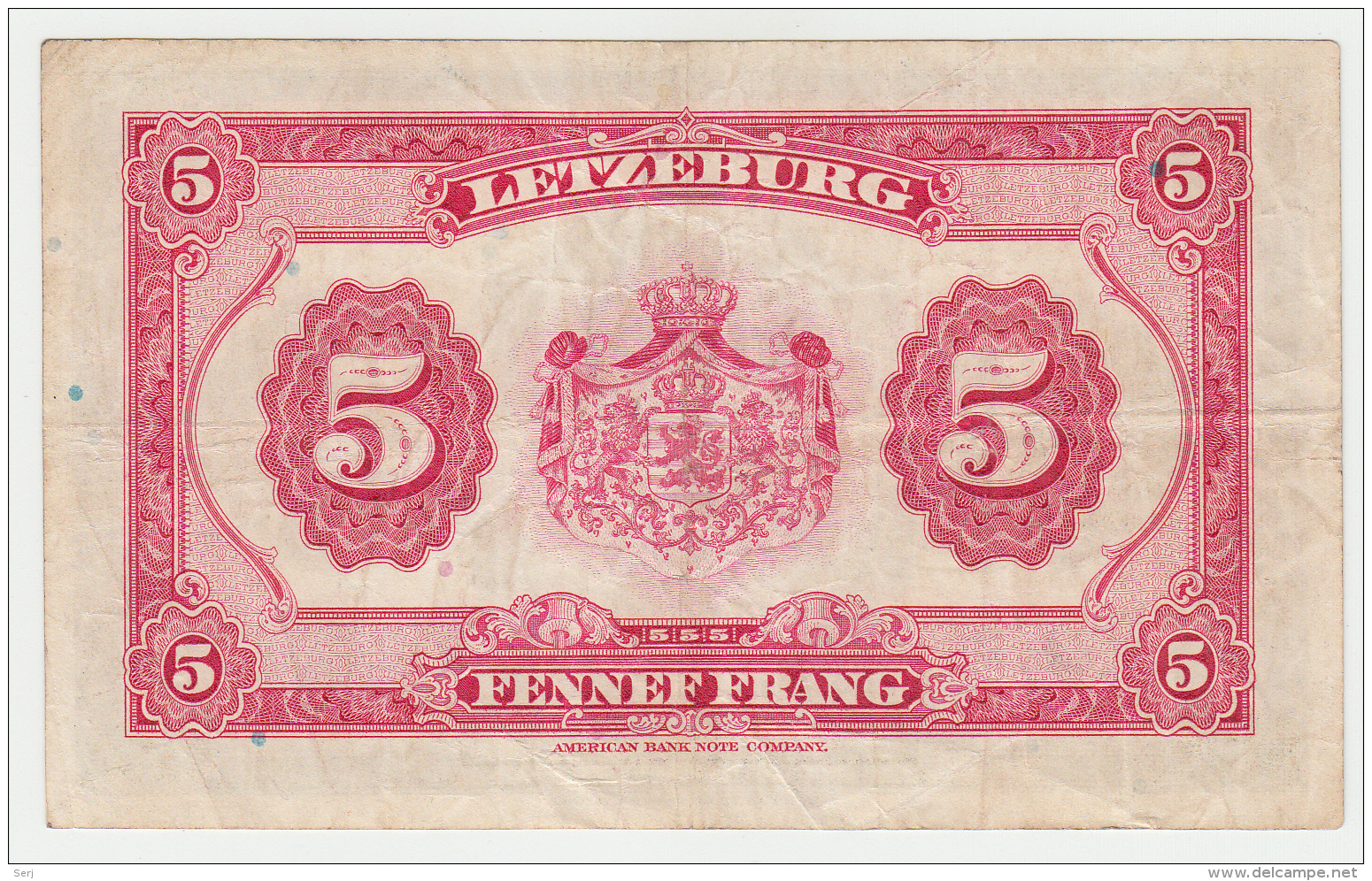 LUXEMBOURG 5 FRANCS 1944 VF+ Pick 43a 43 A - Luxemburgo