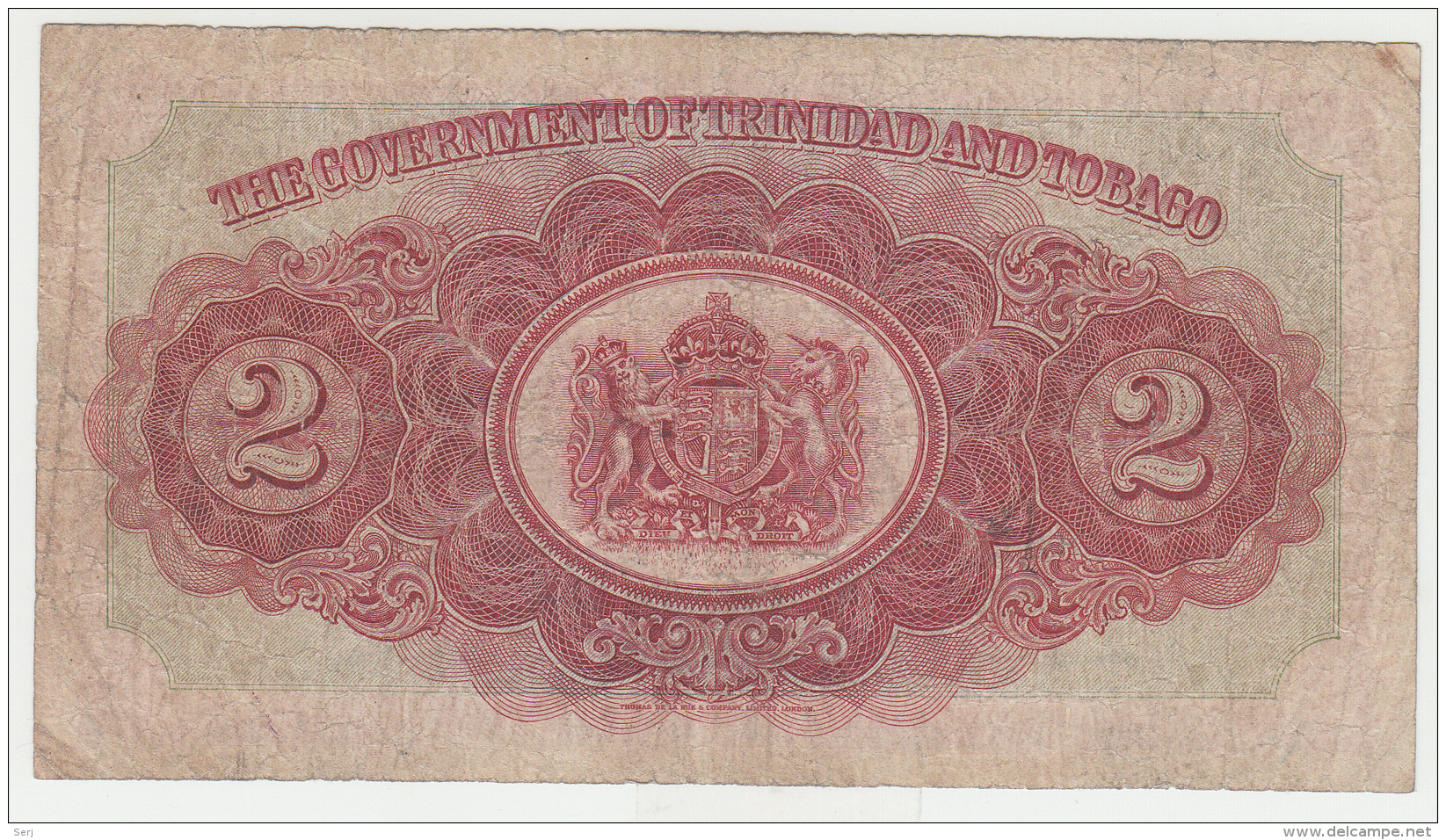 Trinidad &amp; Tobago 2 Dollars 1943 "aF" Pick 8 - Trinidad & Tobago