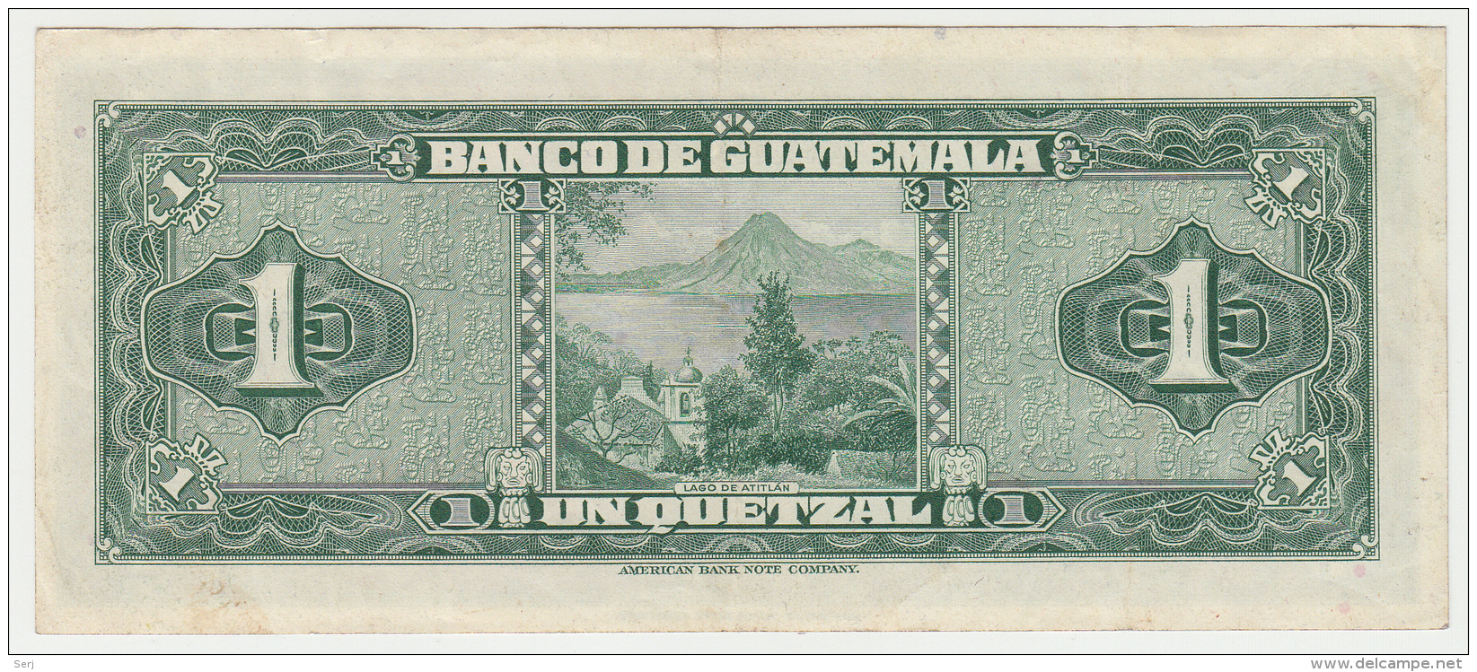 Guatemala 1 Quetzal 1954 VF+ Pick 24a  24 A - Guatemala