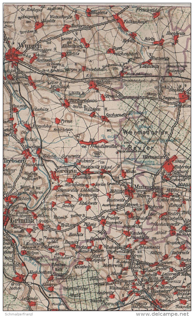 Wona Karte Blatt 769 Wurzen Grimma Mutzschen Wermsdorf Trebsen Nerchau Leisnig Luppa Ragewitz Grossbothen Bockelwitz - Wurzen